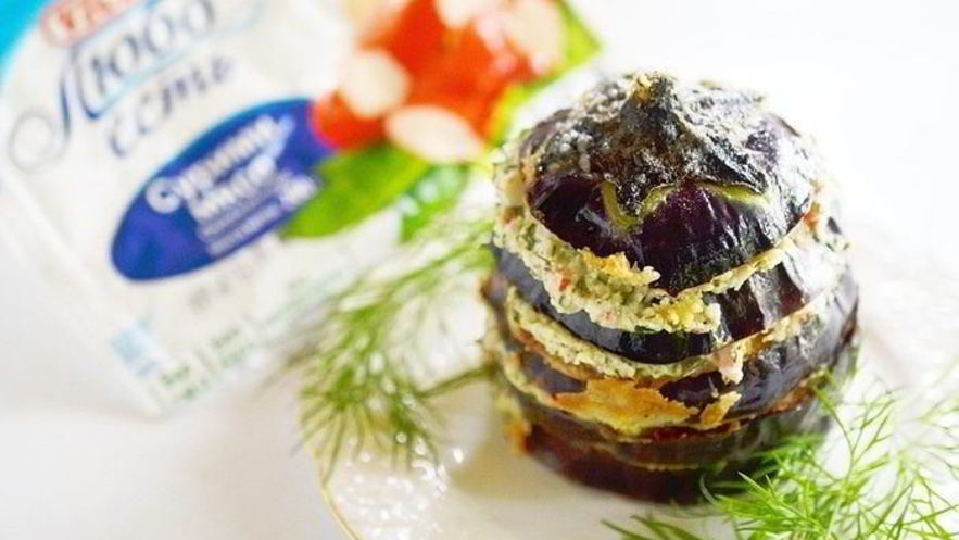 Рецепт баклажанного мильфея с крабовым кремом