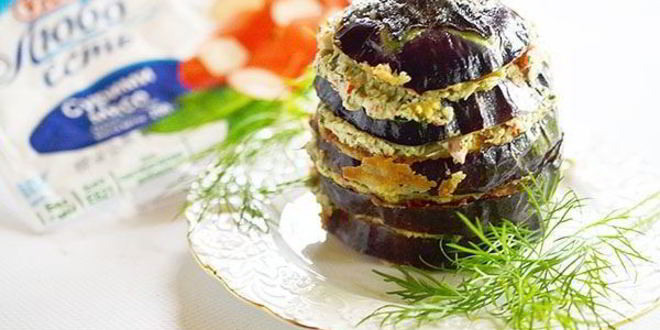 Рецепт баклажанного мильфея с крабовым кремом