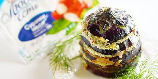 Рецепт баклажанного мильфея с крабовым кремом