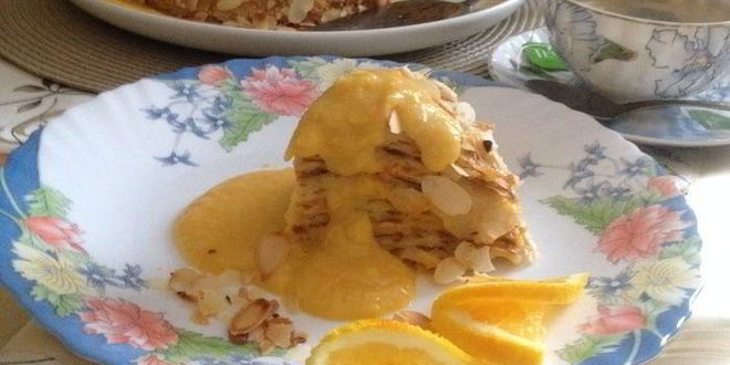 Рецепт блинного тортика с кремом из апельсинов и сгущенки