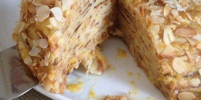 Рецепт блинного тортика с кремом из апельсинов и сгущенки