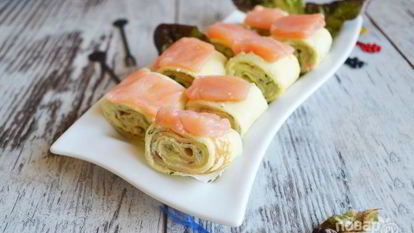 Рецепт Блинных рулетиков с крабовым кремом