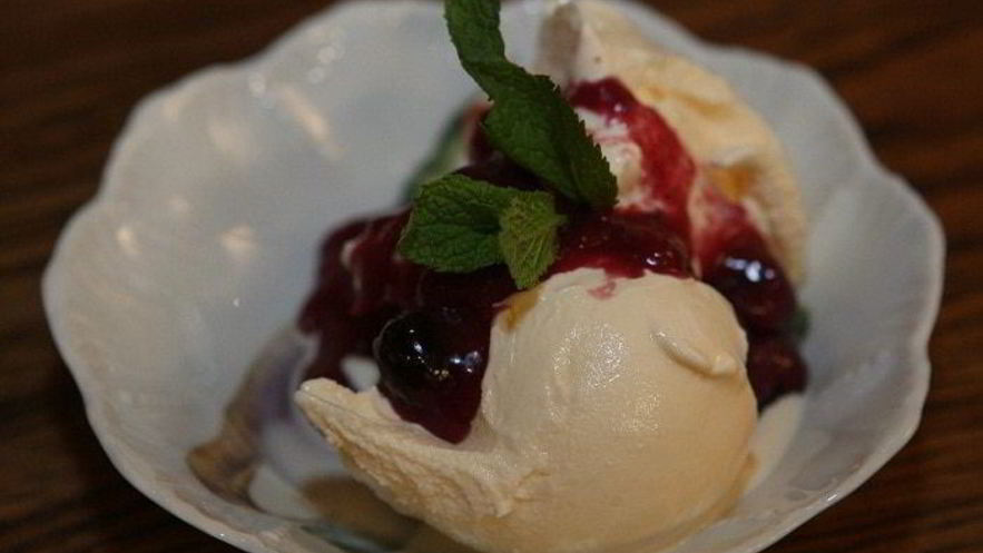 Рецепт мороженого из козьего йогурта с ягодным соусом