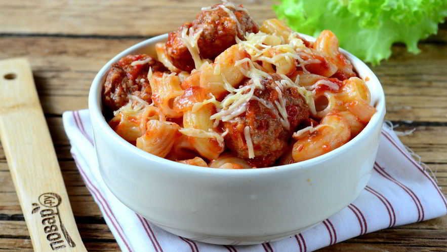 Рецепт пасты в томате с фрикадельками