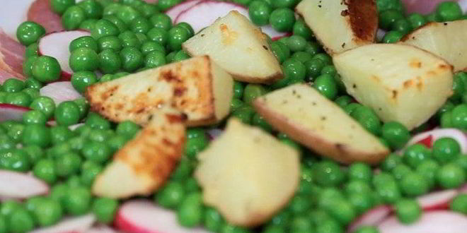 Рецепт картофеля с горошком и ветчиной