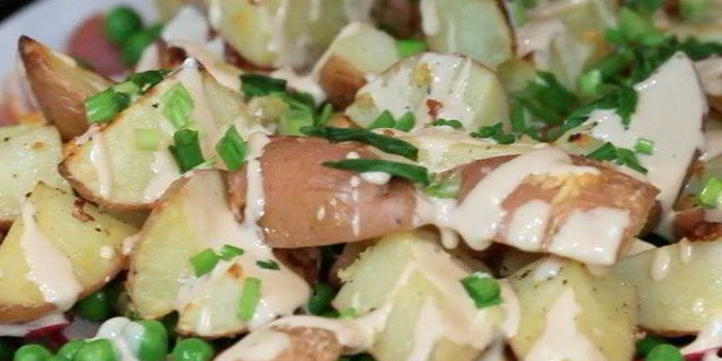 Рецепт картофеля с горошком и ветчиной