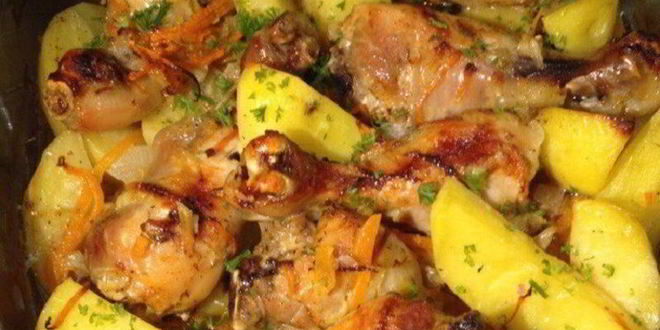 Рецепт картофеля с курицей в духовке
