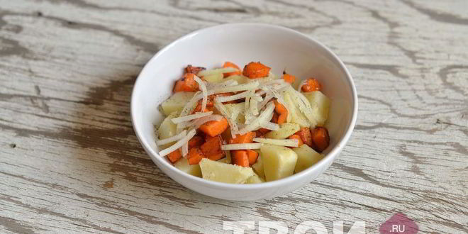 Рецепт картофеля с тыквой под сырным соусом