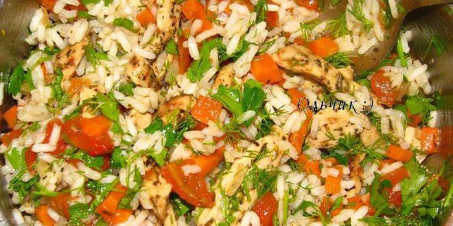Рецепт риса с овощами и куриным филе