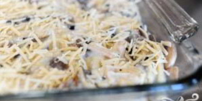 Рецепт кассероли из курицы, спагетти и грибов