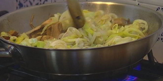 Рецепт макарон с пореем и грибами