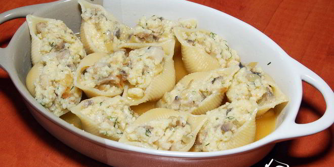 Рецепт ракушек, фаршированных пшенной кашей и грибами