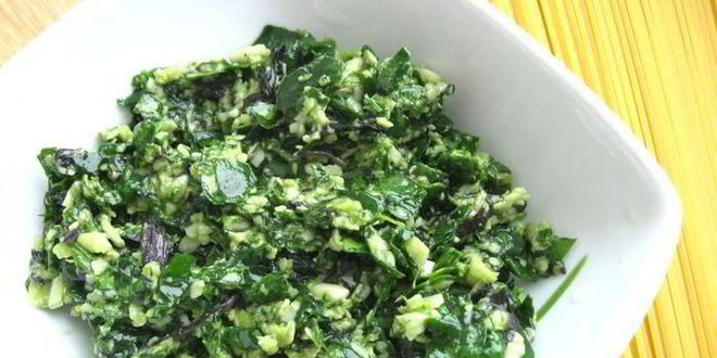 Рецепт спагетти с базиликом, шпинатом и беконом