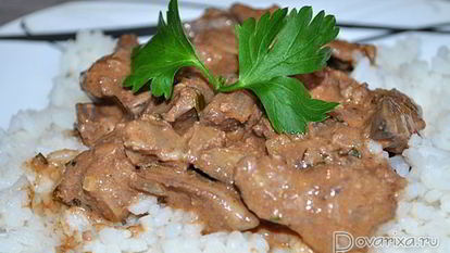 Рецепт Бефстроганова из куриной печени