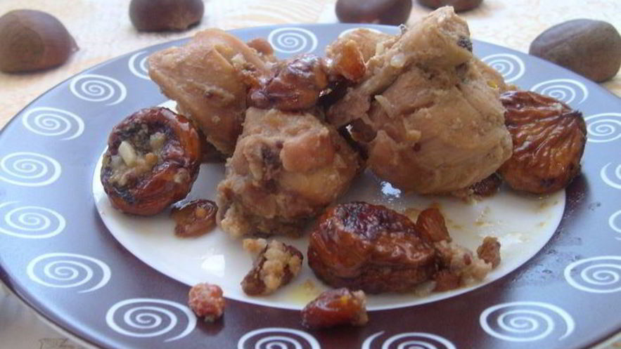 Рецепт кролика с изюмом и каштанами