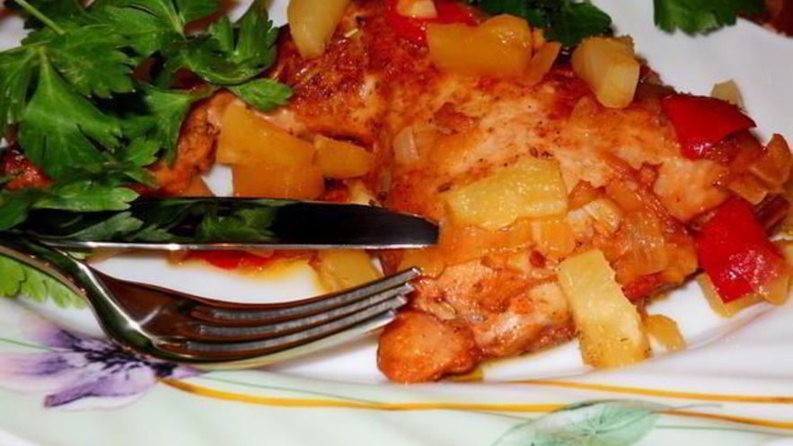 Рецепт курицы с ананасами