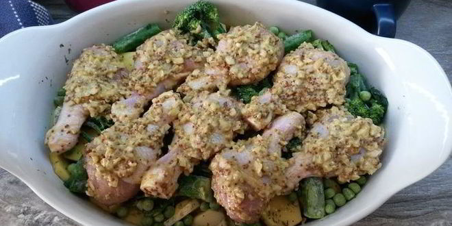Рецепт курицы в горчичном маринаде с овощами