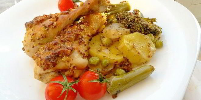 Рецепт курицы в горчичном маринаде с овощами