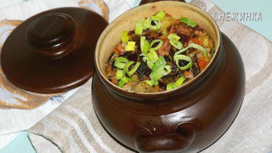 Рецепт пражаниной — мяса с овощами, черносливом и грибами в горшочках