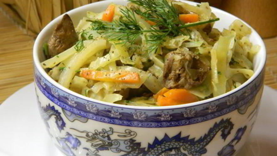 Рецепт капусты с печенью и сыром
