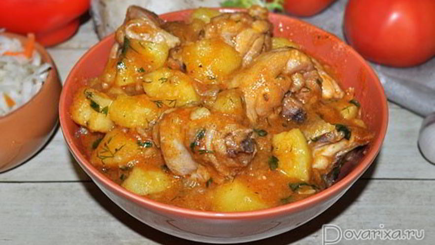 Рецепт тушеного картофеля с курицей