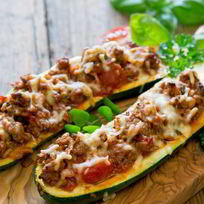 Рецепт Запеченных кабачков с мясом, помидорами и сыром