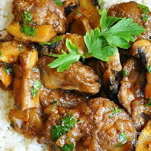 Рецепт Куриной печенки с грибами и белым вином