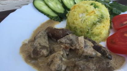 Рецепт Печени, тушенной в сметане