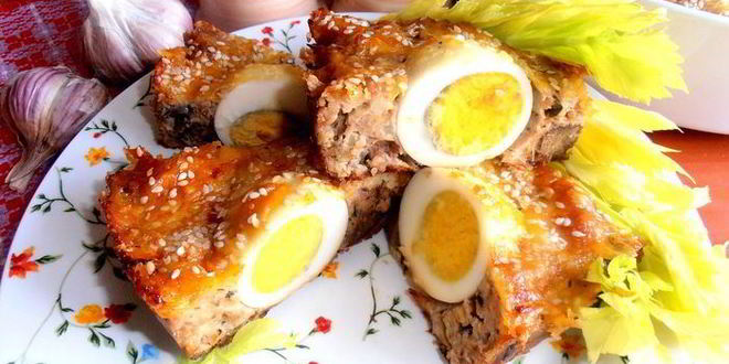 Рецепт воскресного мясного кольца с печенью и грибами