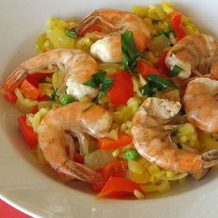 Рецепт Паэльи с копченой ветчиной и креветками