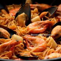 Рецепт Паэльи с пастой и морепродуктами Фидеуа