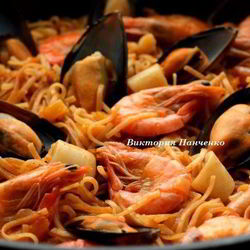 Рецепт Паэльи с пастой и морепродуктами Фидеуа