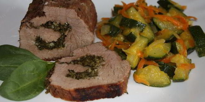 Рецепт рулета из говядины с рагу из кабачков