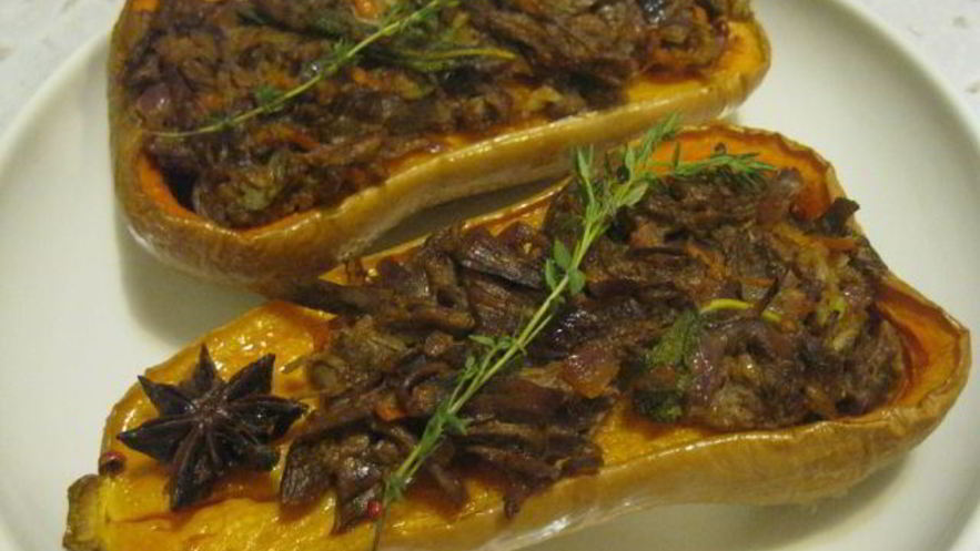 Рецепт запеченной тыквы с мясным рагу