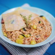 Рецепт Розмаринового ризотто с испанским чоризо и курицей