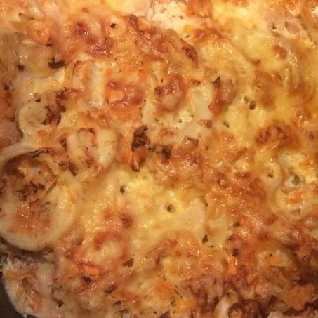 Рецепт Кальмаров, запеченных с овощами и сыром