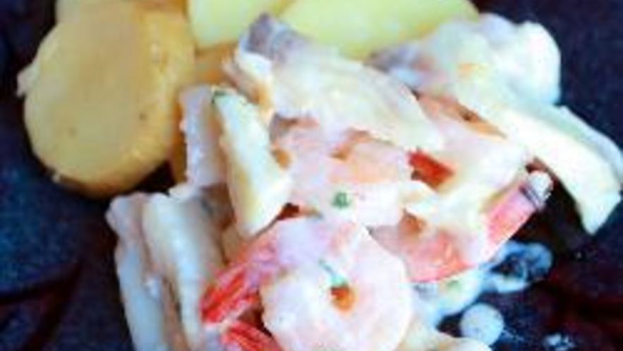 Рецепт рыбы с креветками в сливочном соусе