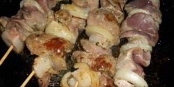 Рецепт шашлыка из печени на сковороде