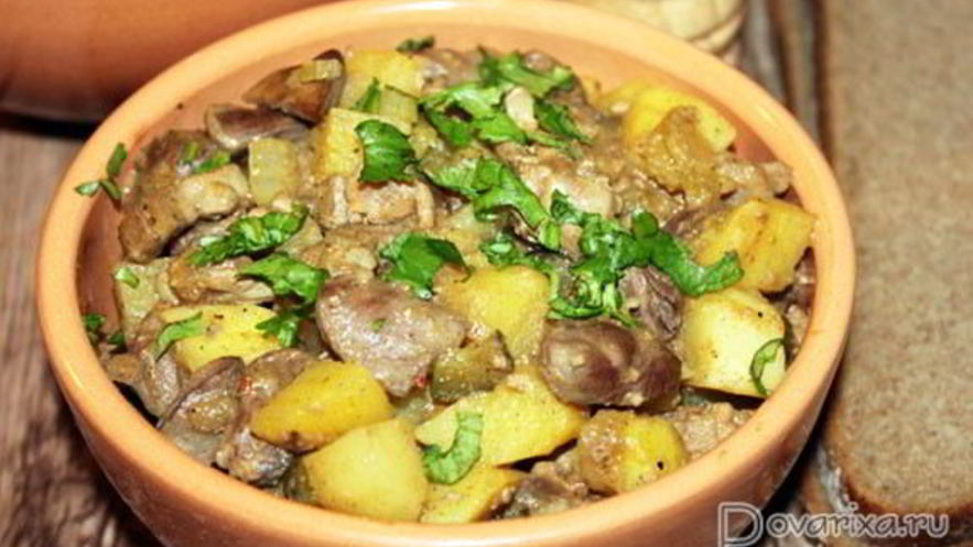 Рецепт жаркого из куриных потрошков