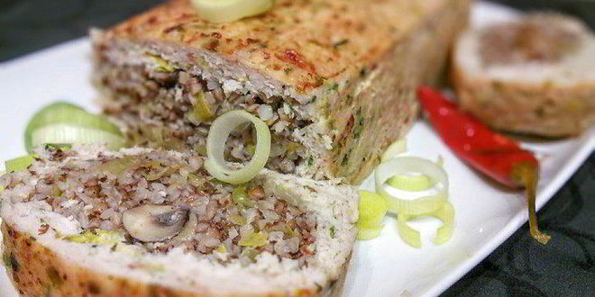 Рецепт гречневой каши с шампиньонами в мясном хлебце