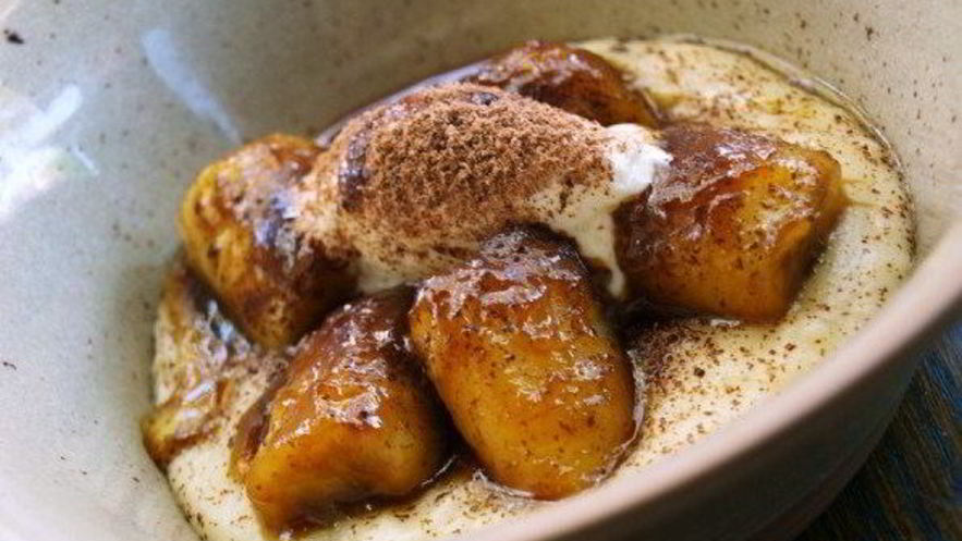 Рецепт манной каши с соте из бананов и кремом из маскарпоне