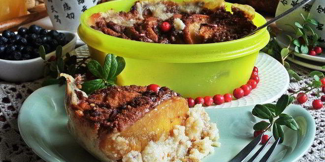 Рецепт каши пшенной, запеченной под персиком