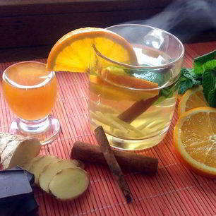Рецепт Чая с имбирем, апельсином, мятой, медом и корицей