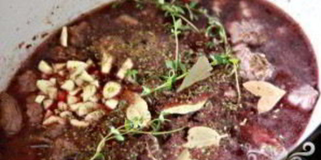 Рецепт говядины с вином и овощами