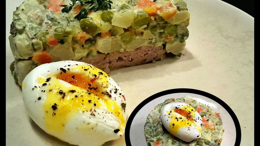Рецепт оливье на мясной подушке