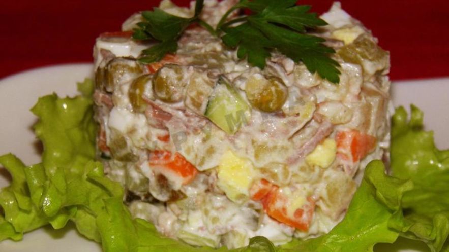 Рецепт оливье с мясом