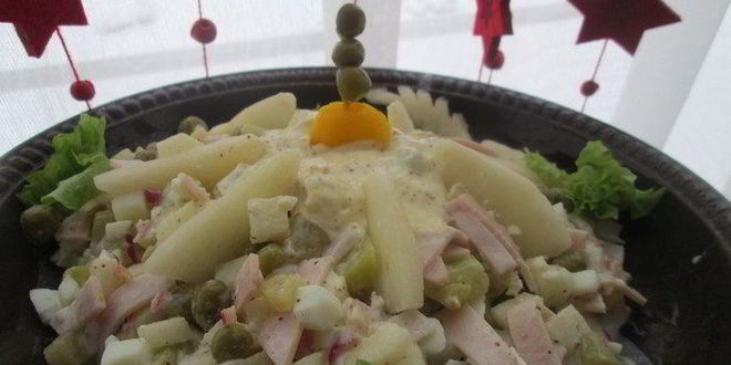 Рецепт оливье с окороком и грушей