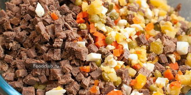 Рецепт салата оливье с говядиной