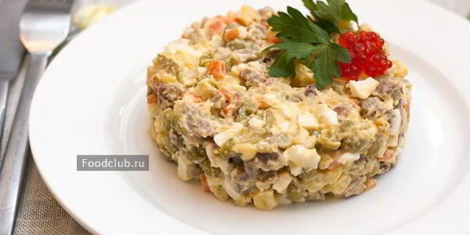 Рецепт салата оливье с говядиной