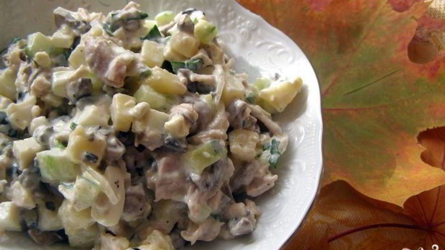 Рецепт салата оливье с грибами